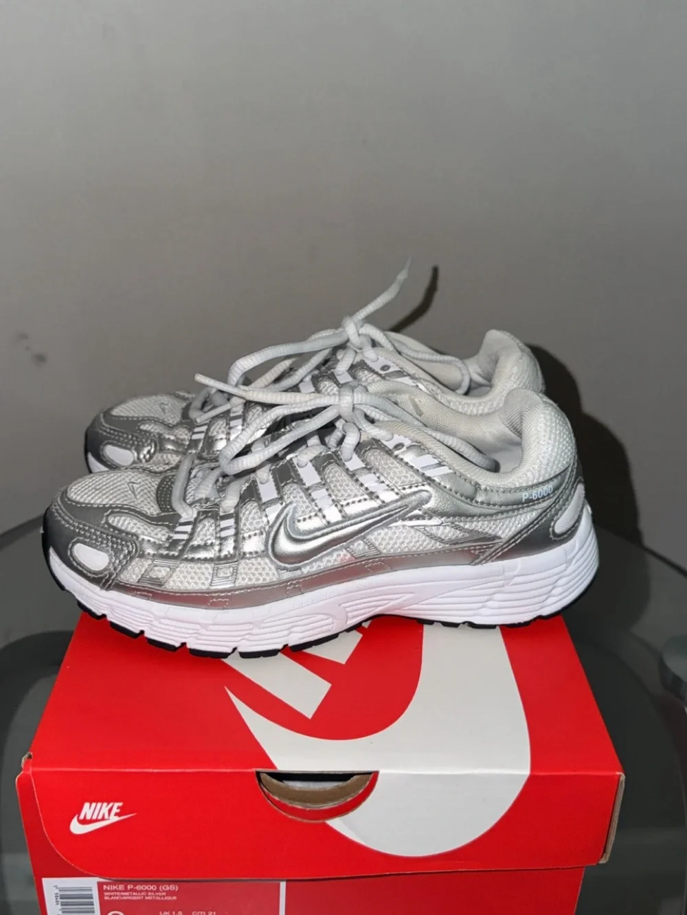 Nike Boys Silver and White P-6000 Sneakers